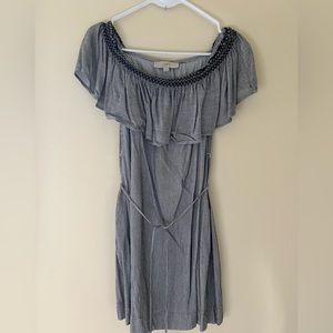 Ann Taylor Loft Belted Off-shoulder Smocked Ruffled Shift Dress